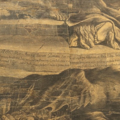 Allegorical Representation Engraving on Silk Italy XVII Century