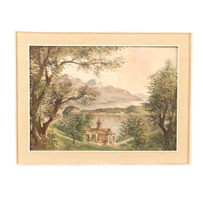 arte, arte italiano, pintura italiana del siglo XX, Fortunato Zangli, Lago Como S.Martino di Bellagio, Fortunato Zangli