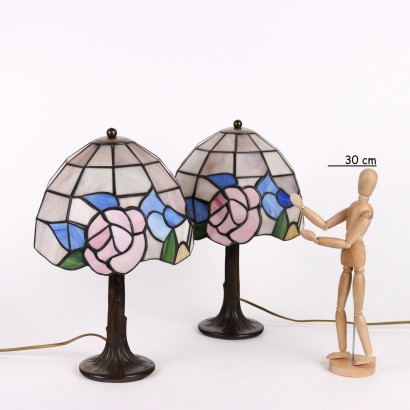 Pair of Tiffany Style Table Lamp Glass Italy XX Century