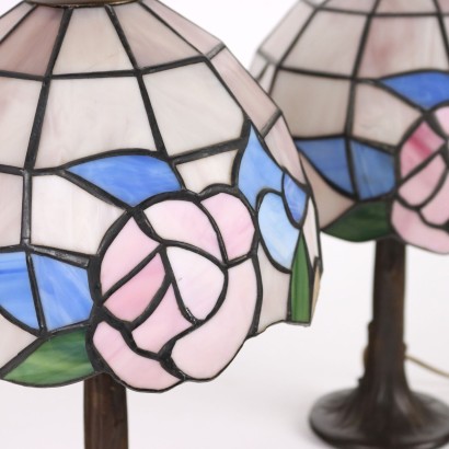 Pair of Tiffany Style Table Lamp Glass Italy XX Century