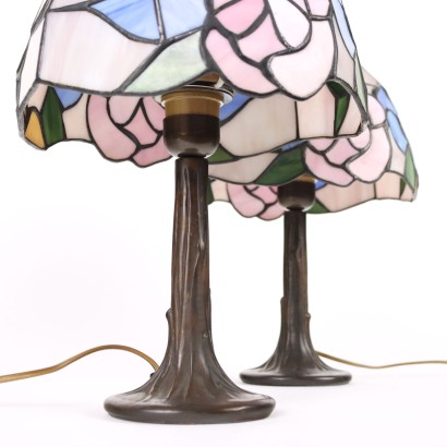 Pair of Tiffany Style Table Lamp Glass Italy XX Century