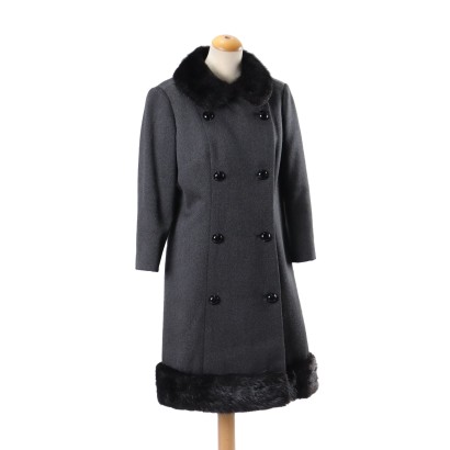 moda vintage, abbigliamento vintage, vintage milano, cappotto vintage, cappotto con pelliccia, cappotto doppiopetto,Cappotto Vintage con particolari in Pell