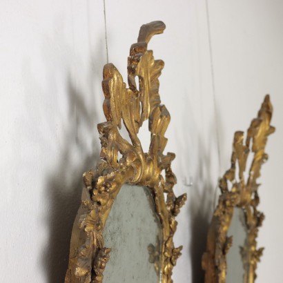 Paar Kleinen Spiegeln Rokoko Holz Italien XVIII Jhd