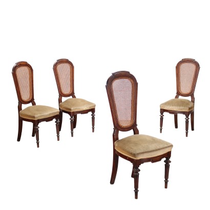 Groupe de 4 Chaises Umbertines Noyer Italie XIX Siècle