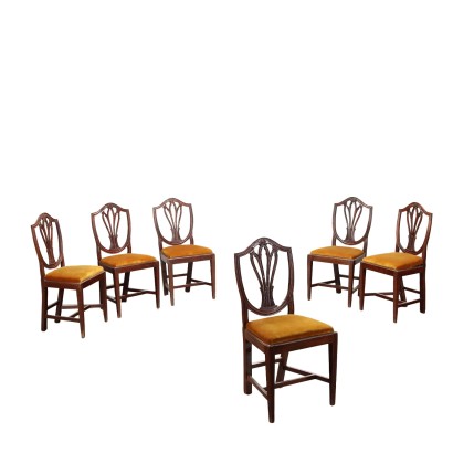 antiguo, silla, sillas antiguas, silla antigua, silla italiana antigua, silla antigua, silla neoclásica, silla del siglo XIX, Grupo de sillas estilo Hepplewhite