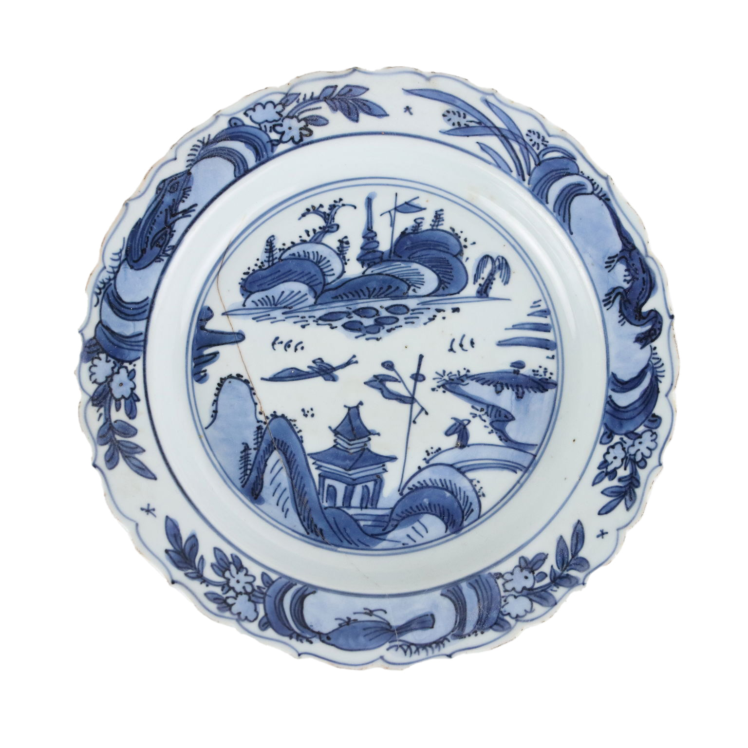 Piatto Antico Porcellana Decorato Chinoiserie Europa '800 Ceramiche
