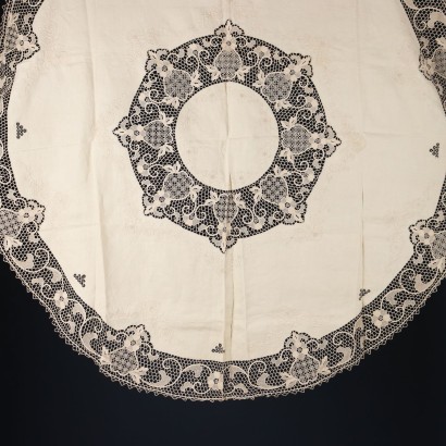 Nappe Ronde avec 8 Serviettes Lin Italie XX Siècle