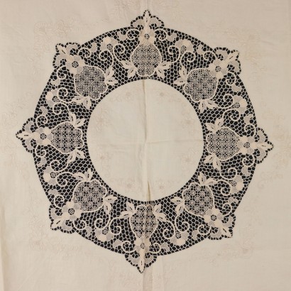 Nappe Ronde avec 8 Serviettes Lin Italie XX Siècle