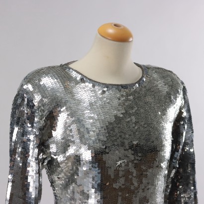 moda vintage, vintage da sera, abbigliamento vintage, anni '80, abito da sera, vestito dsa sera, paillettes, abito con paillettes, abbigliamento capodanno, vintage capodanno,Abito da Sera Vintage Argento e Blu