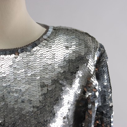 moda vintage, vintage da sera, abbigliamento vintage, anni '80, abito da sera, vestito dsa sera, paillettes, abito con paillettes, abbigliamento capodanno, vintage capodanno,Abito da Sera Vintage Argento e Blu