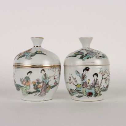 Paar Kosmetische Behälter Porzellan China 1920er