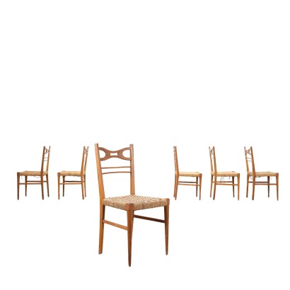 Groupe de 6 Chaises Hêtre Italie Années 1940-1950