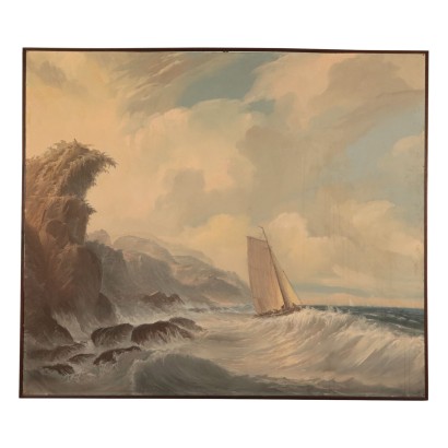 Seascape Tempera on Canvas Italy XIX-XX Century