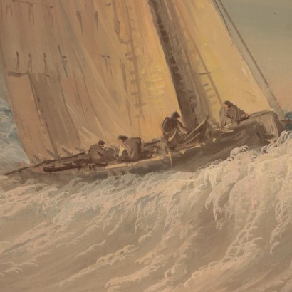 Paysage Maritime Détrempe sur Papier Italie XIX-XX Siècle