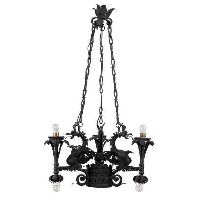 Chandelier Neo-Gothic Wrought Iron Italy XX Century