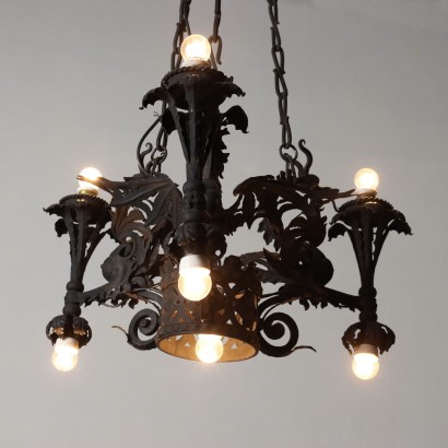 Chandelier Neo-Gothic Wrought Iron Italy XX Century