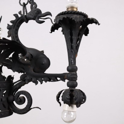 Chandelier Neo-Gothic Wrought Iron Italy XX Century