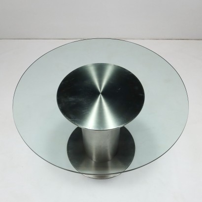 Mesa de metal con tapa de cristal, mesa de los años 70