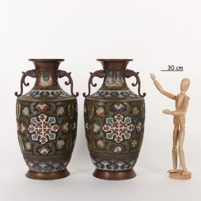 Paar Cloisonné Vasen Bronze Japan XIX-XX Jhd