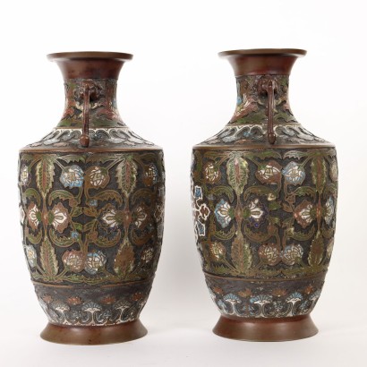 Paar Cloisonné Vasen Bronze Japan XIX-XX Jhd
