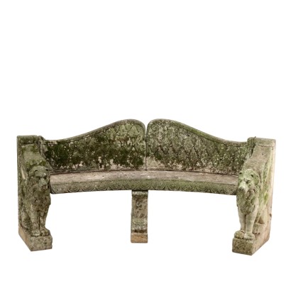 Ancient Outdoor Bench Concrete Italy '900 Decorated Seat Fret