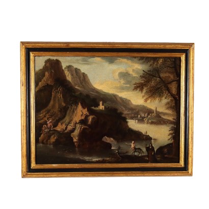 Paysage avec Figures Huile sur Toile Italie XVIIe-XVIIIe Siècle