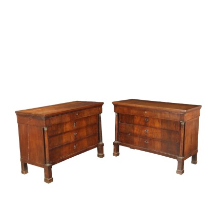 Paire de Commodes Empire Noyer Italie XIXe Siècle