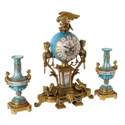 Trittico Orologio in Bronzo Dorato e P