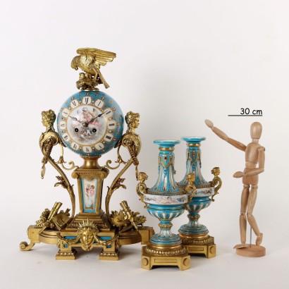 Trittico Orologio in Bronzo Dorato e P