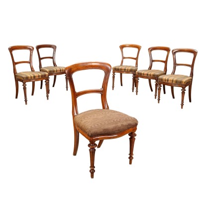 Groupe de 6 Chaises Noyer Italie XIXe Siècle