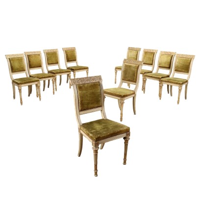 antigüedad, silla, sillas antiguas, silla antigua, silla italiana antigua, silla antigua, silla neoclásica, silla del siglo XIX, Grupo de sillas de estilo neoclásico