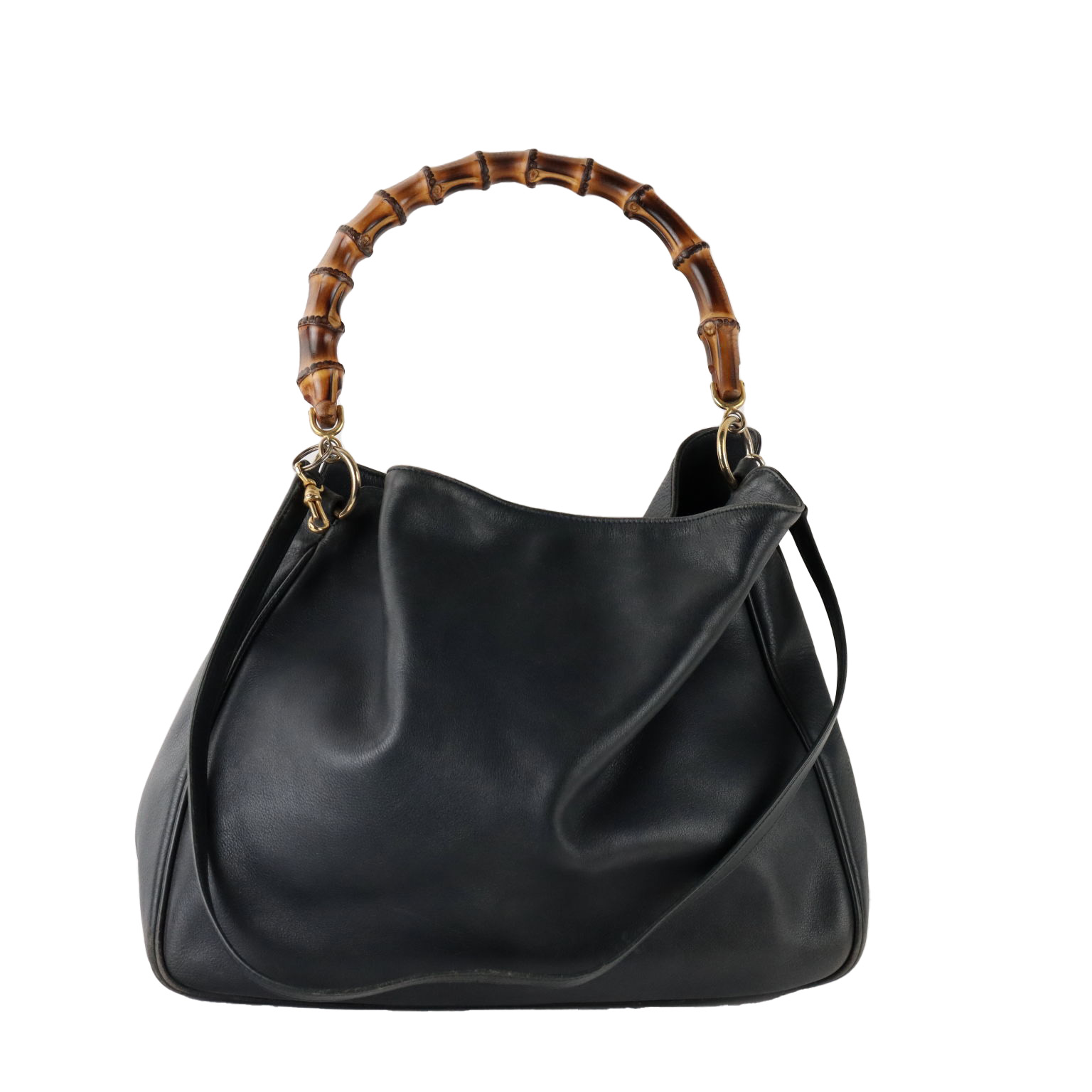 Vintage Serapian Bag Dark Leather Bamboo Milan 1980s