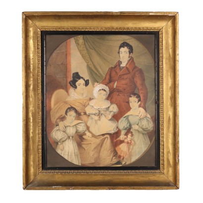 arte, arte italiana, pittura ottocento italiana,Dipinto con Ritratto di Famiglia