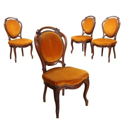 Groupe de 4 Chaises Louis Philippe Noyer Italie XIX Siècle