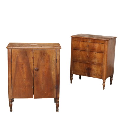 Pair of Bedside Tables Charles X Walnut Italy XIX Century