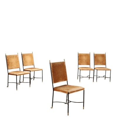 Groupe de 5 Chaises Métal Italie Années 1960