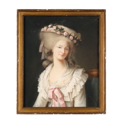 Portrait d\'une Femme Noble Huile sur Toile Italie XVIIIe Siècle