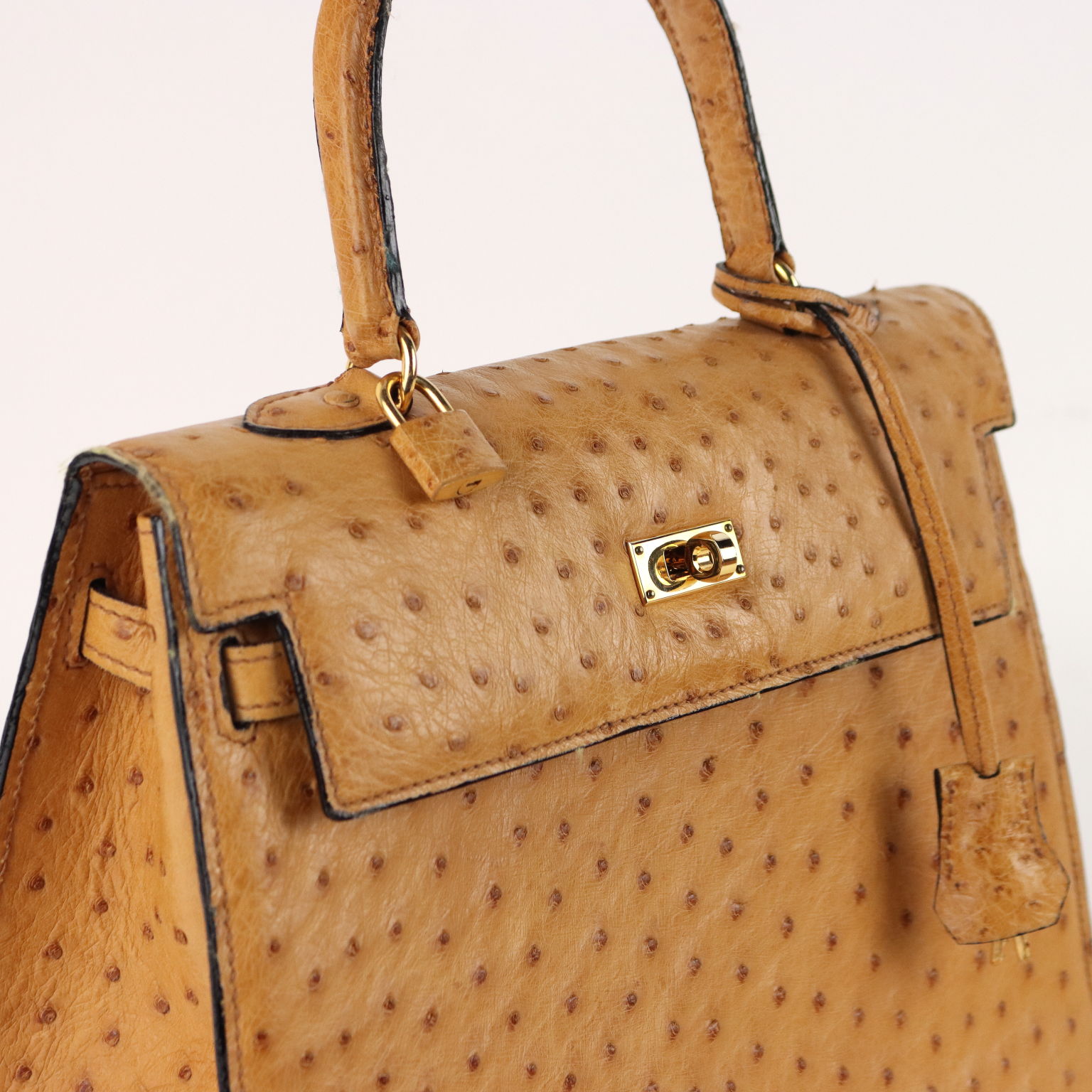Borsa Vintage Pelle di Struzzo Anni 90 Cintura Color ocra Metallo