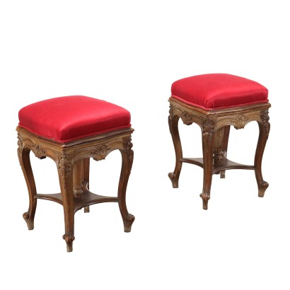 Pair of Piano Stools Louis Philippe Walnut Italy XIX Century