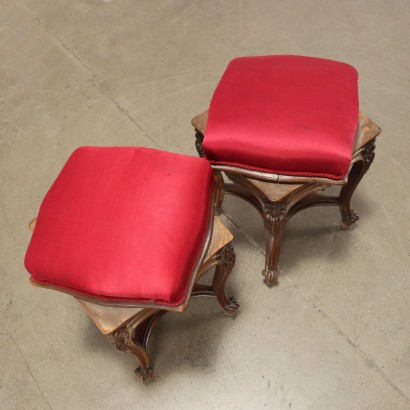 Pair of Piano Stools Louis Philippe Walnut Italy XIX Century