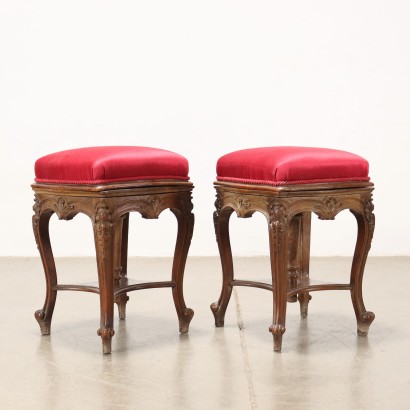 Pair of Piano Stools Louis Philippe Walnut Italy XIX Century