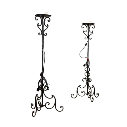 Pair of Candlesticks Wrought Iron Italy XIX Century.