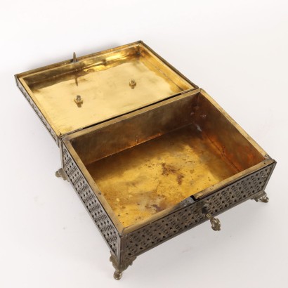 antigüedades, caja, caja antigüedades, caja antigua, caja italiana antigua, caja antigua, caja neoclásica, caja del siglo XIX, joyero de bronce calado