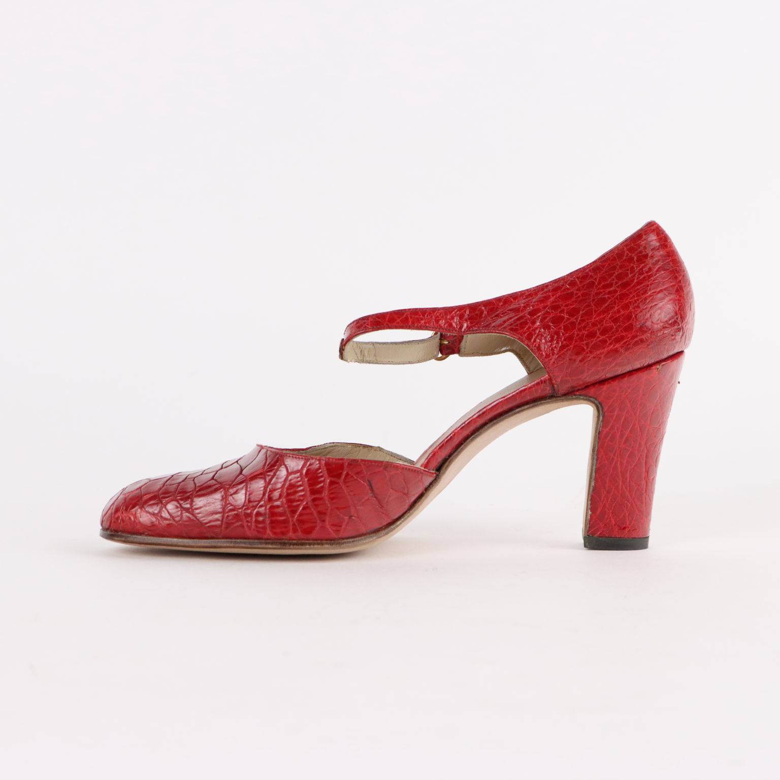 Mary Jane Scarpe Vintage Rosse Misura 38 5 Tacco 8cm Pelle di rettile