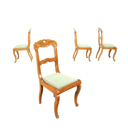 Groupe de 4 Chaises Charles X Érable Italie XIX Siècle