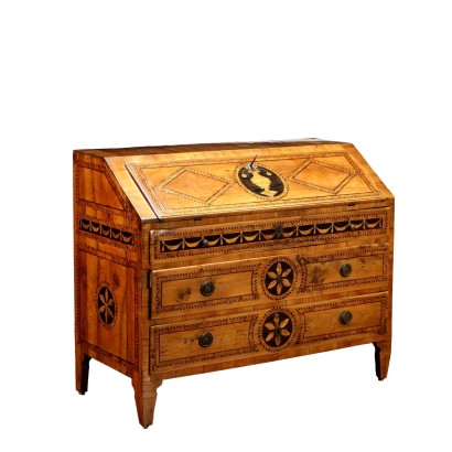 Ancient Neoclassical Flap Cabinet Walnut Italy XVIII Century