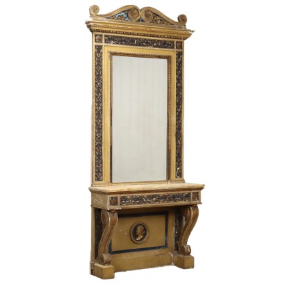 Console avec Miroir Style Néoclassique Bois Italie XIXe Siècle