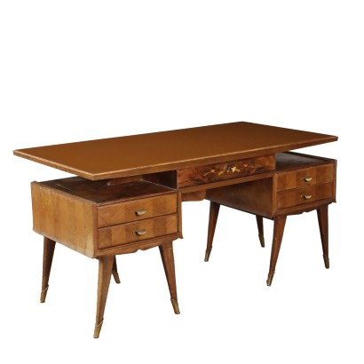 Bureau Placage de Noyer Italie Années 1950-1960