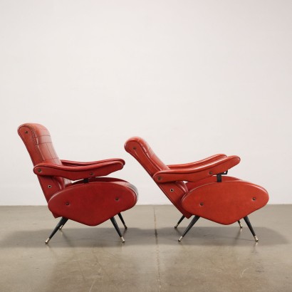 Paire de Fauteuils Inclinables Simili Cuir Italie Années 1960