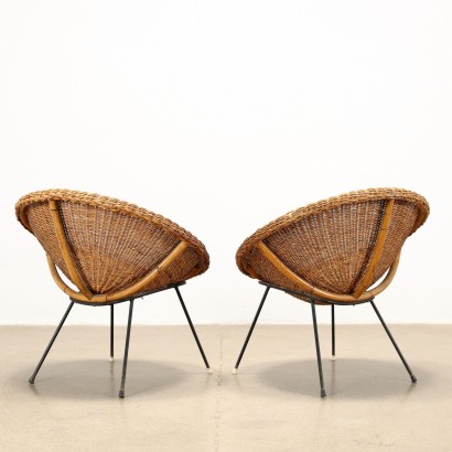 Paire de Fauteuils Osier Italie Années 1960